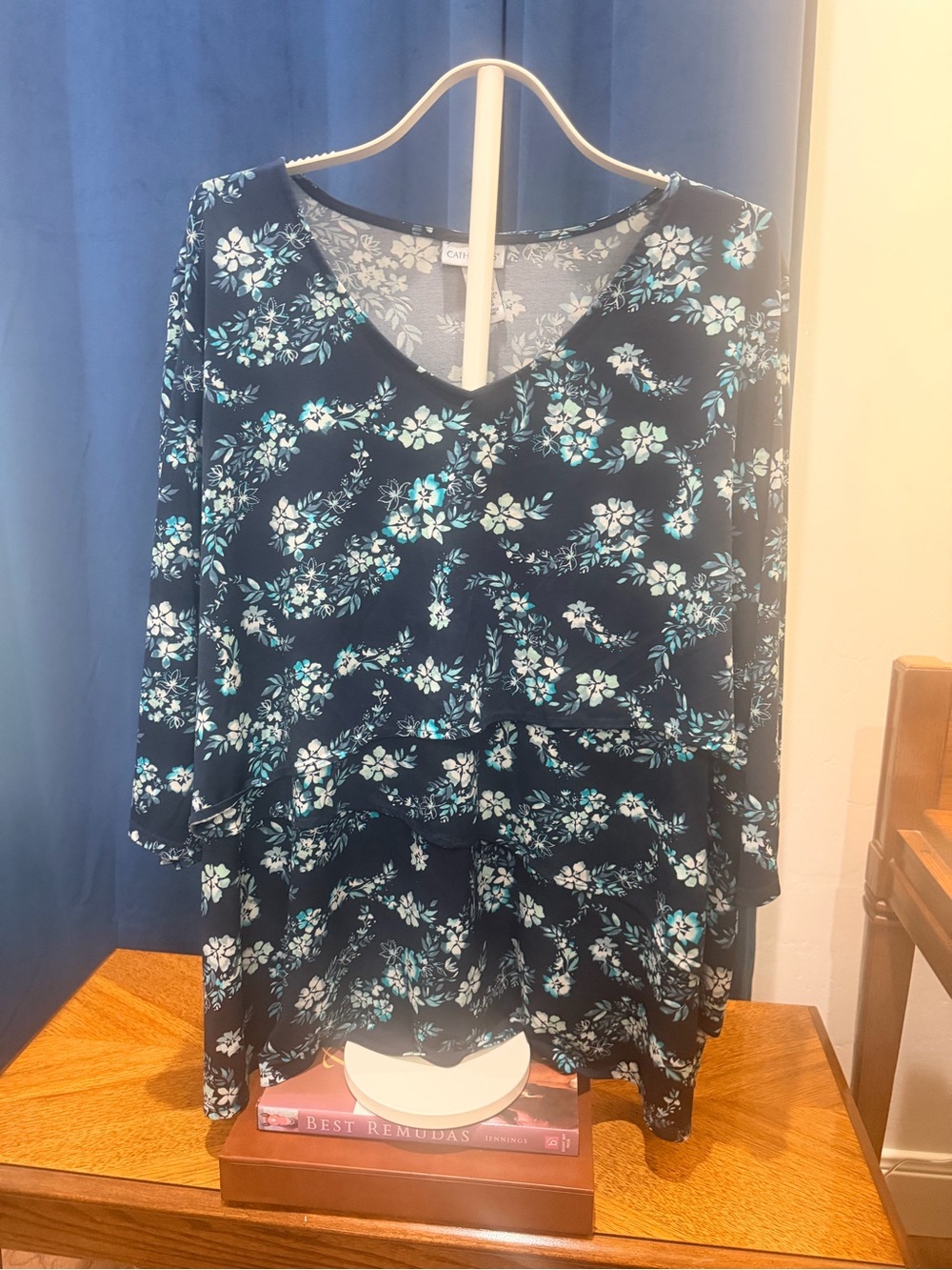 Catherines Navy Floral Tiered V-Neck Tunic